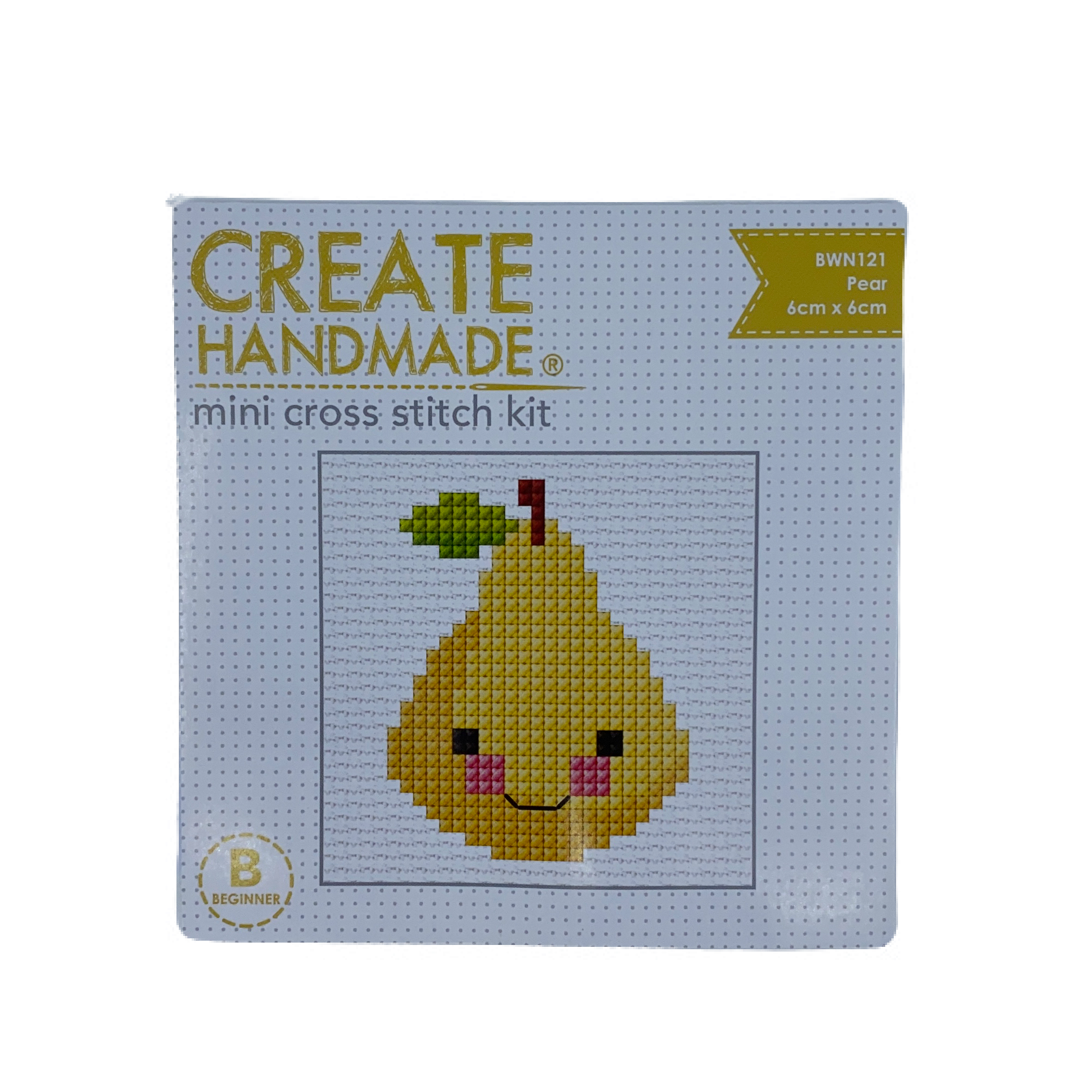 Create Handmade Mini Cross Stitch Kit Pear 6 x 6cm 2 Green Zebras