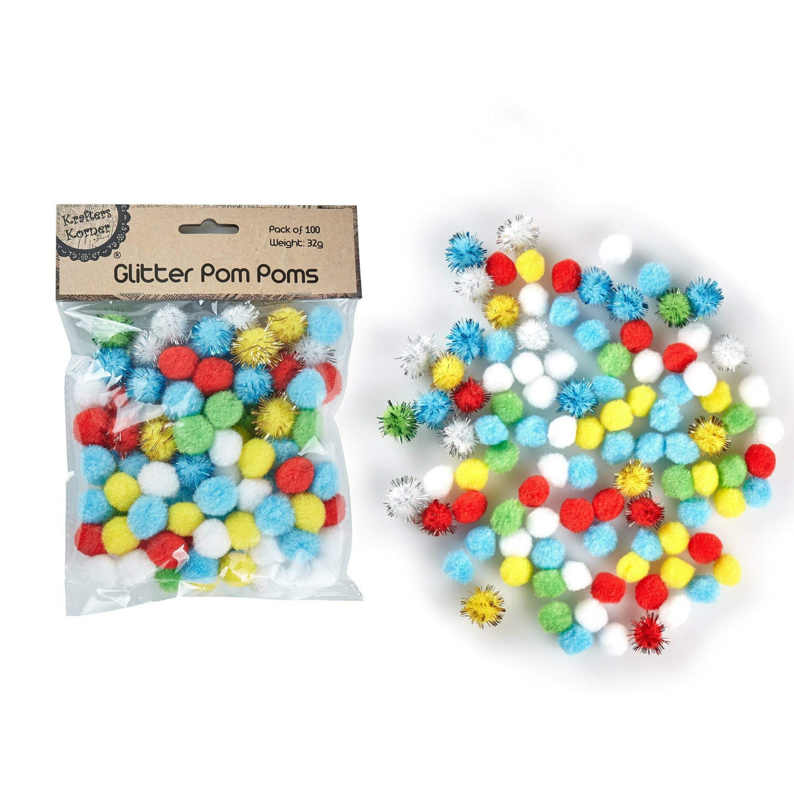 The newest Krafters Korner Glitter Pom Poms 32 Grams, 100 Pieces Jem is now  available for purchase for sale at an affordable price