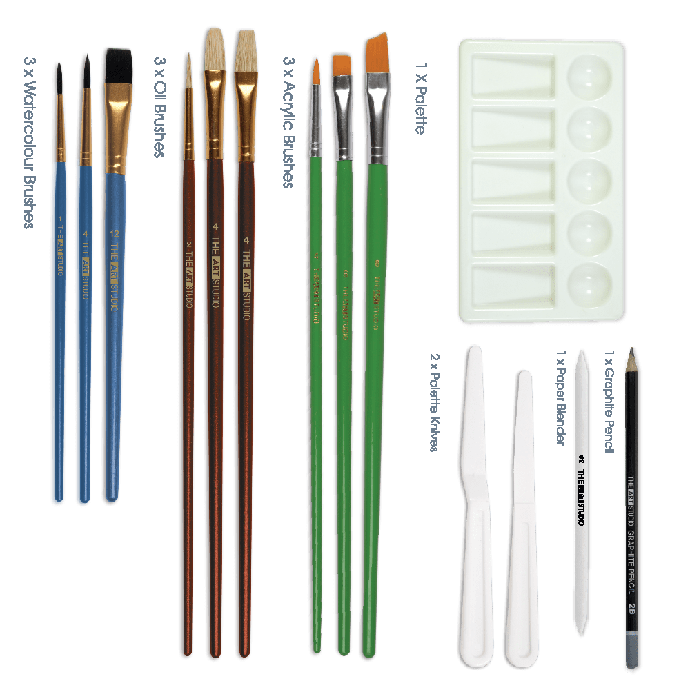 18 Pieces 9x12 Wooden Canvas Painting Set with 12 Acrylic Paint Tubes, 3  Brushes, and 1 Plastic Palette