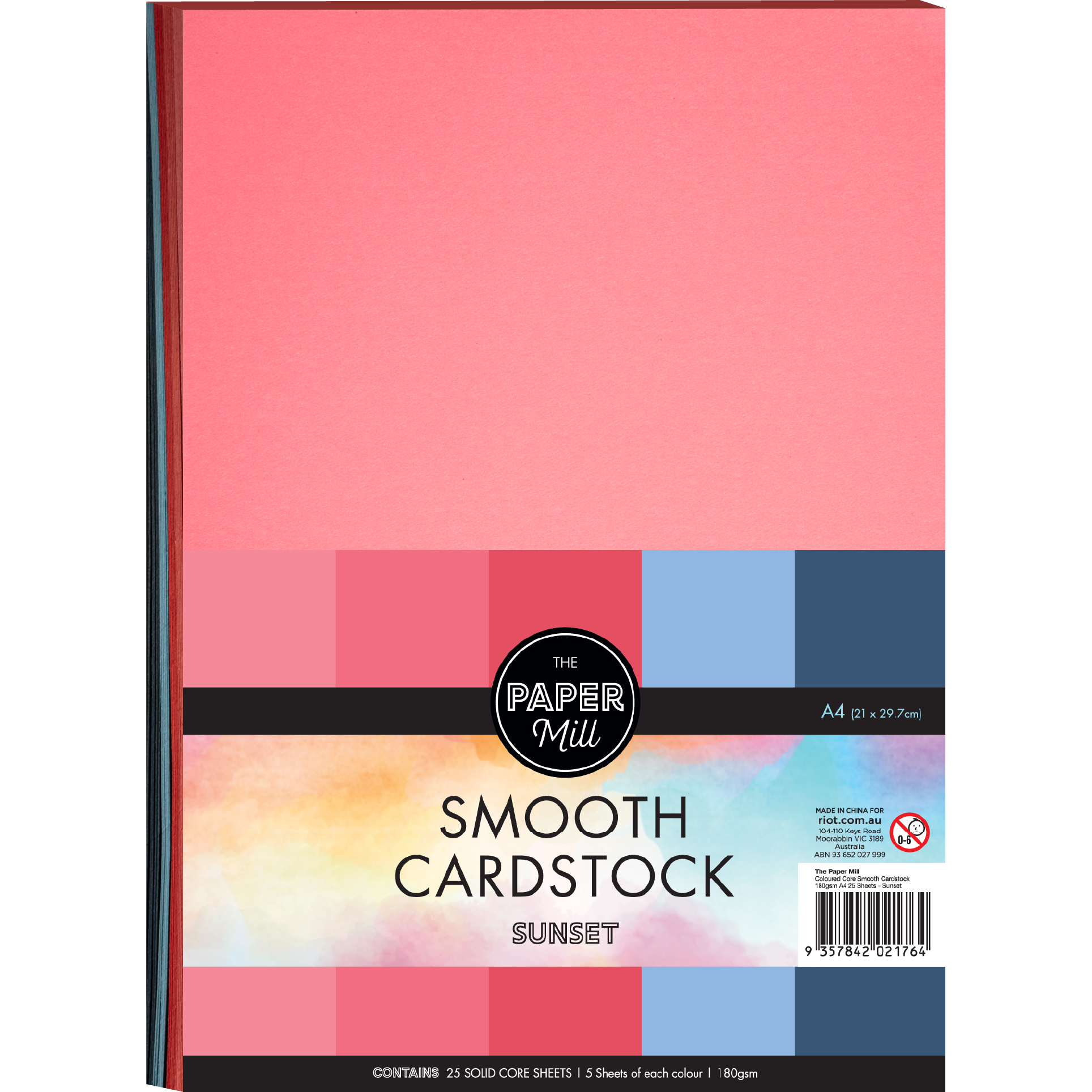 The Paper Mill Coloured Core Smooth Cardstock 180gsm A4 25 Sheets Sunset  737B : Shop by Brand